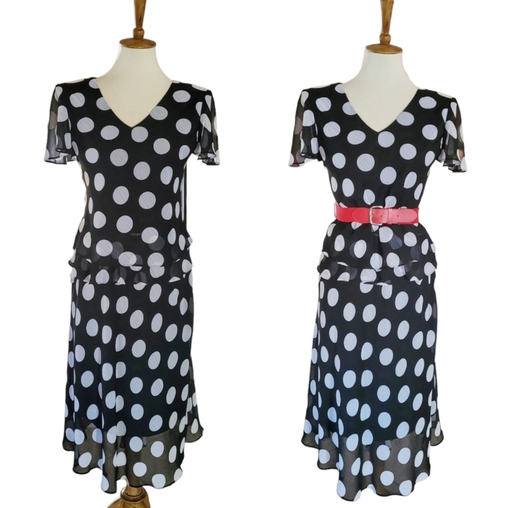 Vintage Sheri Martin Large Polka Dot Two Piece Skirt Set